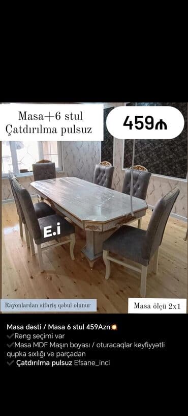 mdf material: MDF materialdan hazırlanmış, maşın boyası ilə rənglənmiş masa dəsti — 1