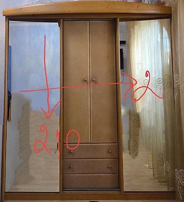 taxta dolab: İşlənmiş, 4 qapılı, Güzgülü, Qəhvəyi, Taxta, Kupe, Düz dolab — 1