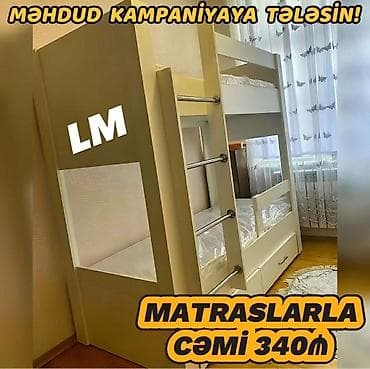 usag ucun: İkimərtəbəli çarpayılar 2 matras hədiyyə🎁 Bir başa — 1
