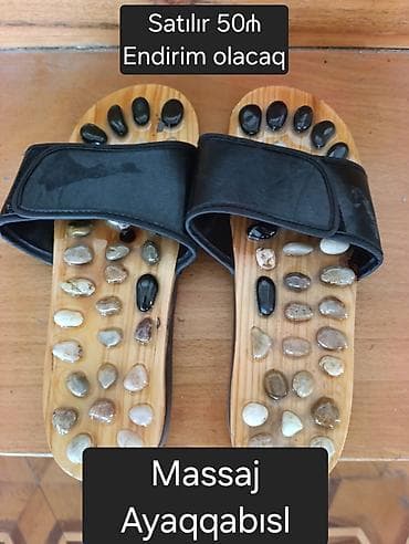 Женская обувь: Massaj ayaqqabısı - Taxta altlıq üzərində təbii daş masaj nöqtələri - — 1