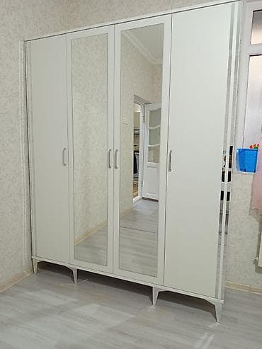 ağ şkaf: Yeni, 4 qapılı, Güzgülü, Ağ, Digər material, Açılan, Düz dolab — 2