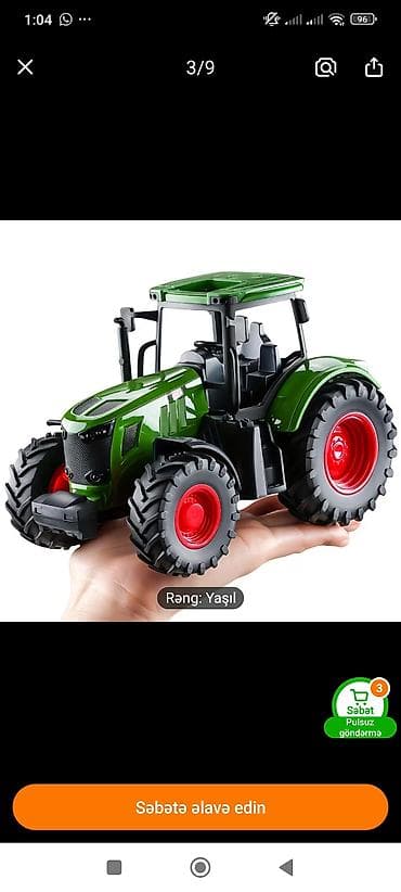 İdman və hobbi: Uşaq oyuncağı – Yaşıl traktor modeli - Rəng: Yaşıl (qırmızı təkər — 2