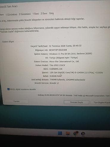 2050: Model: MSI Thin GF63 12UCX Əməliyyat sistemi: Windows 11 Pro 64-bit — 3