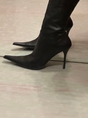 черные мужские сапоги: Сапоги, Размер: 38, цвет - Коричневый, Б/у — 7