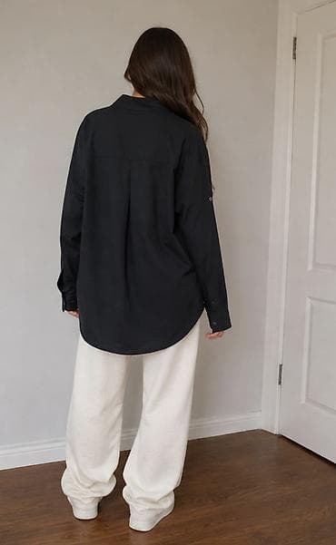 kisi geyimler: Qara oversize qadın köynəyi - Rəng: qara - Kəsim: oversize/relaks — 2