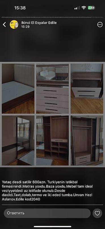 İkinəfərlik çarpayı, Dolab, Komod, Termo, Türkiyə, İşlənmiş