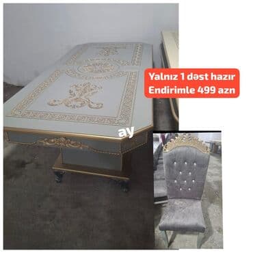 *Masa desti 499AZN* 🔹 MDF masa olcu 93×2 🔹 6ədəd stul 🔹 *Yalnız əldə