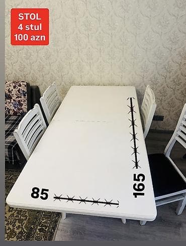 okey stolu: Mətbəx üçün, Açılan, Dördbucaq masa, 4 stul — 1