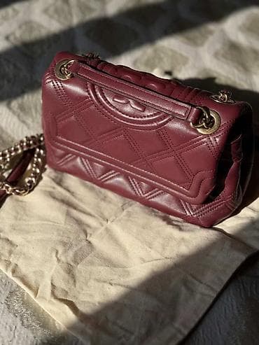 bordo canta: Bordo rəngli zəncirli çiyin/çarpaz çanta - Material: yumşaq, yığma — 3