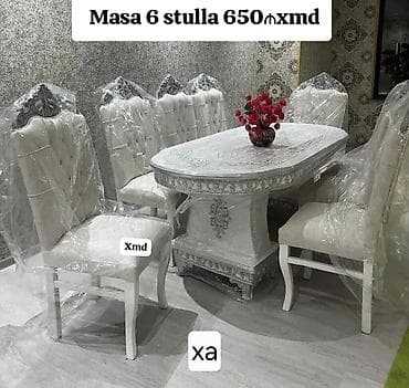 daraq dekor: - Məhsul: Yemək otağı dəsti - Tərkib: 1 ədəd massiv, oymalı oval masa — 1