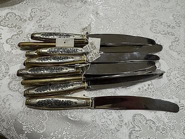 qaşığ: Zərif süfrə üçün metal (gümüş rəng və qızılı tonlarda) servis dəsti — 2