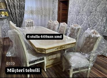sdul: Yemək otağı üçün dəstlər 1) Klassik dizaynlı masa + 6 stul - Krem — 10