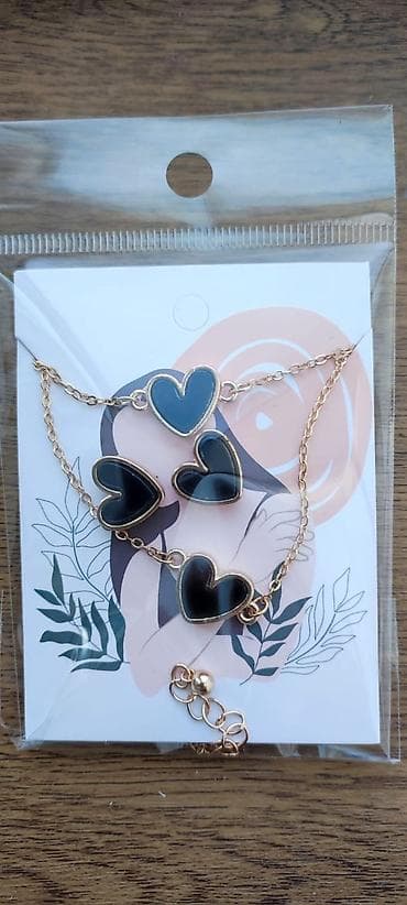 Qızılı rəng zəncirli bəzək dəsti – ürək formalı asqılarla - Dəst — 2