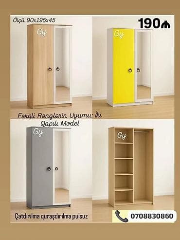 İki qapılı geyim şkafı - Ölçü: 90×195×45 sm - Daxili quruluş: sağ