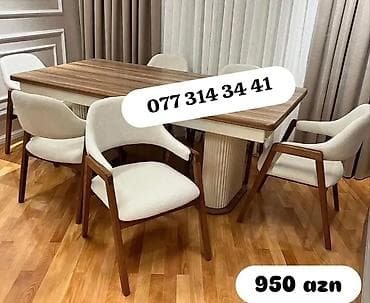 Yemək dəsti – 1 masa + 6 stul - Masa: düzbucaqlı, taxta teksturalı lalafo.az -da Yemək dəsti – 1 masa + 6 stul - Masa: düzbucaqlı, taxta teksturalı