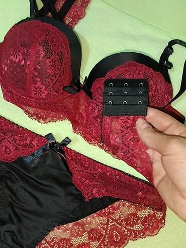 qadınlar üçün krujevalı maskalar: Qırmızı-qara dəbli qadın alt geyim dəsti - Dəst: push-up bra + tuman — 4