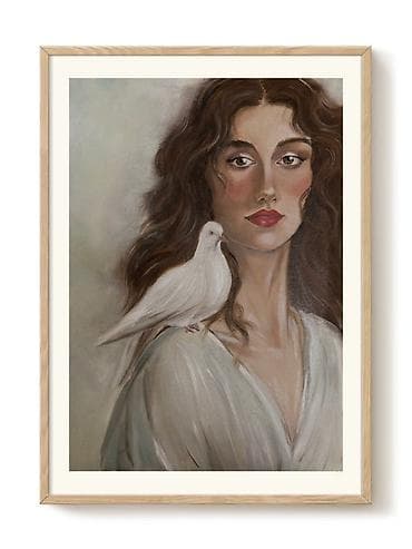 yağlı kağız: Portret tablo – “Qadın və Göyərçin”. 30x40 kətan kağız üzərində yağlı — 1