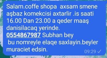 Aşpazlar: Aşpaz tələb olunur, Yarımfabrikatlar, 30-45 yaş, 1-2 illik təcrübə