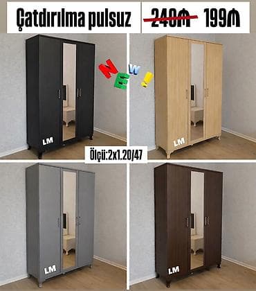 islenmis skaf: 3 qapılı, Güzgülü, Rəngli, Açılan, Düz dolab — 1