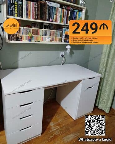 stol sekilleri: Ağ rəngli masa – iş və dərs üçün funksional model. Xüsusiyyətlər: - — 1