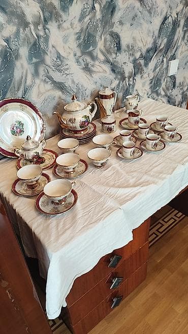 Çay dəsti, rəng - Qızılı, Farfor, 6 nəfərlik, Yaponiya — 6