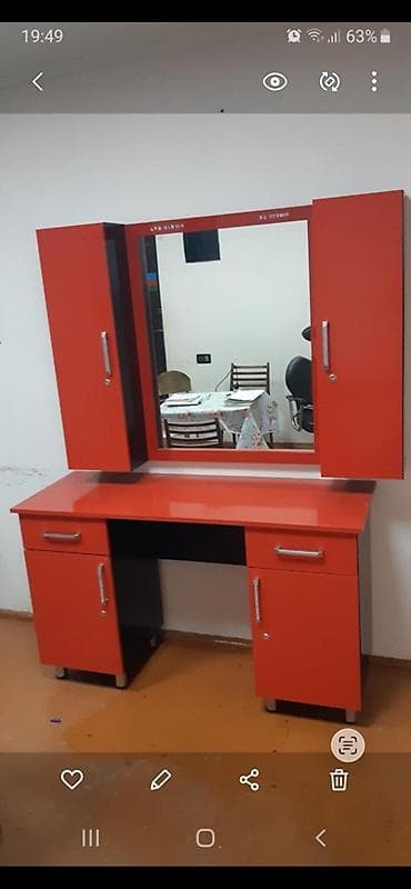 gen: Salon üçün vizaj/berber masası və güzgü dəsti - Rəng: parlaq qırmızı — 1