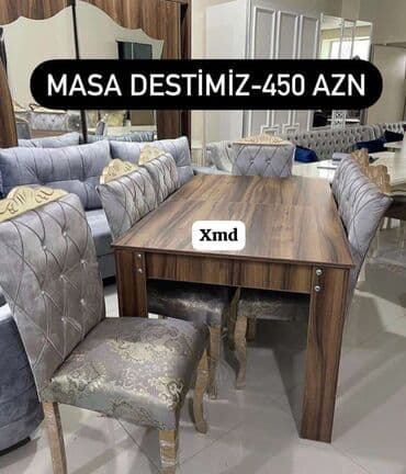 Masa və oturacaq dəstləri: Qonaq otağı üçün, Yeni, Açılan, Dördbucaq masa, 6 stul — 13