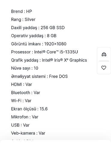 HP: HP noutbuk – 15.6" ekranlı, şık qara korpus. Klaviatura rus/ingilis — 2