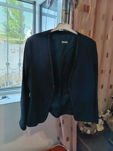 женские кардиганы большого размера: Qadın jaketi – GILDA, ölçü 44 - Rəng: qara - Model: düyməsiz, açıq — 2