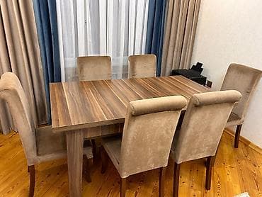 Qonaq otağı üçün, İşlənmiş, Açılan, Dördbucaq masa, 6 stul — 1