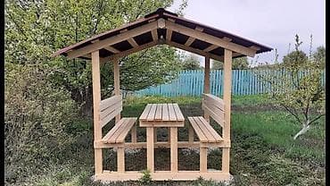 balkon ucun stol stul: Dördbucaq masa, 6 stul, Açılmayan, Skameykalar ilə, Taxta — 2