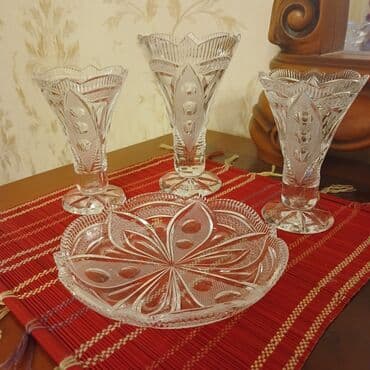 nimce: Kəpənək naxışlı Bohenia hrustal dəst - Tərkib: 4 hissə - 3 ədəd — 1