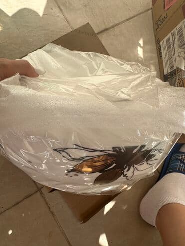 fincan üzərində çap: Çay dəsti, rəng - Ağ, Farfor, 6 nəfərlik — 6