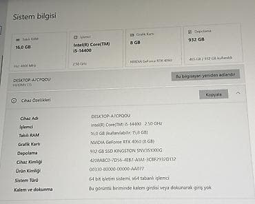 Masaüstü kompüterlər və iş stansiyaları: Güclü oyun və iş stansiyası PC: - Prosessor: Intel Core i5-14400, 2.50 — 2