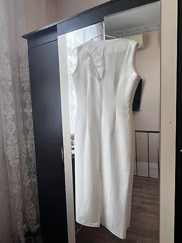 beden kremi: Ağ rəngli zərif midi don endirim olunacağ - Model: qolsuz, düz — 3