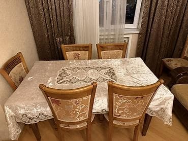 мох: Yemək otağı dəsti – masa və 6 stul - Material: kütük ağac karkas — 1