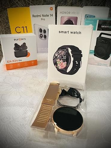 uşaq ucun smart saat: Ağıllı saat – klassik dairəvi dizayn, qızılı korpus və metal mesh — 1