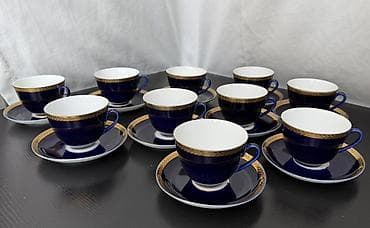 çay servis: Çay dəsti, rəng - Göy, Farfor, 10 nəfərlik, SSRİ — 1