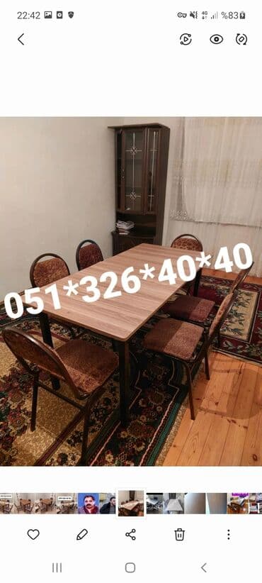 Masa və oturacaq dəstləri: Qonaq otağı üçün, Yeni, Açılan, Dördbucaq masa, 4 stul — 12