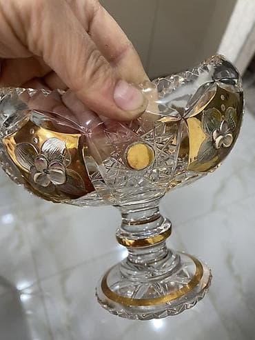 meyvə qablari: Kəsmə naxışlı kristal şirniyyat qabları (2 ədəd) - Material: qalın — 2