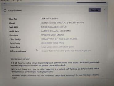 modem 4 antenas: Lenovo IdeaPad 1i noutbuku (15,6") Xüsusiyyətlər: - 15,6" ekran — 10