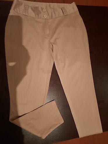 Bej rəngli qadın şalvarı - Kəsim: dar/sli̇m fit, düz balaq - Bel