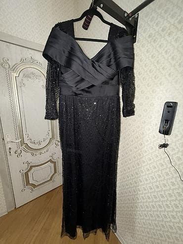 donlar toy: Zərif gecə/libas – qara rəngdə uzun ziyafət donu - Model: çiyinlər — 3