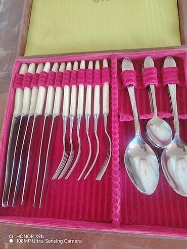 sekiler: Süfrə bıçaq-çəngəl qaşıq dəsti - Klassik üslubda dəst; sapları krem — 1