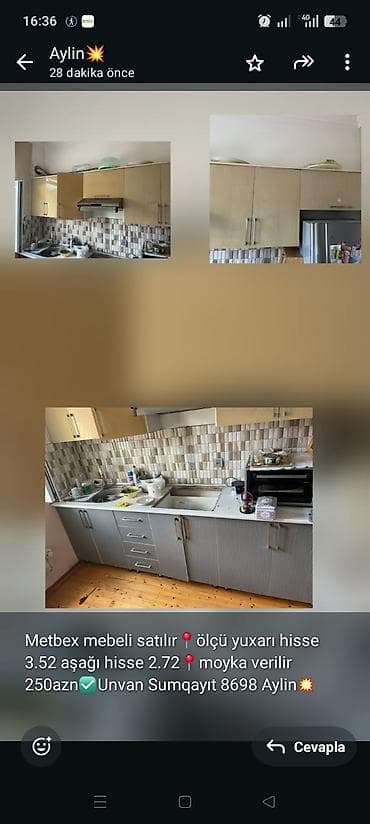 Мебель для дома: Metbex mebeli satılır📍ölçü yuxarı hisse 3.52 aşağı hisse 2.72📍moyka — 1