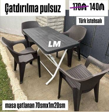 yığılıb açılan stol: Yeni Plastik masa dəsti📌 Türk istehsalı QATLANAN MASA +4STUL 📌 — 1