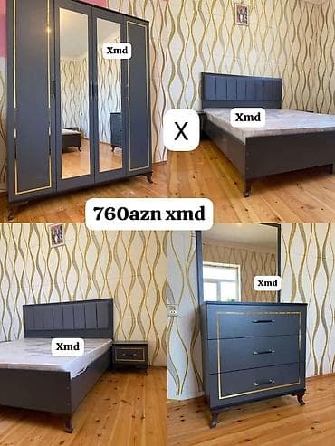 taxta ref: Yataq otağı dəsti – qrafit rəngli, qızılı haşiyəli klassik dizayn — 1