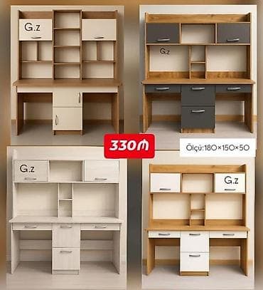 Masaüstü kitab şkaflı iş masası – bir neçə rəng kombinasiyasında