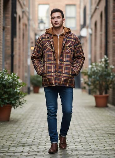 Kişi geyimi – kapüşonlu, ikiqatlı oversize gödəkcə/köynək - Üst qat