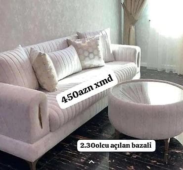 puflar: Açılan, bazalı divan – 2.30 ölçü. - Yumşaq, zolaqlı parça üzlük - — 1